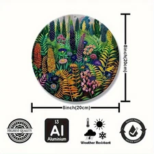 1pc Vibrant Tropical Plant Harmony Painting - 2D Round Aluminum Wall Art, Reusab