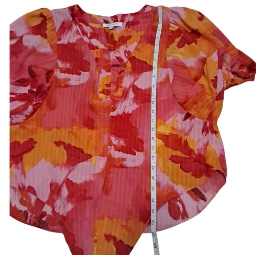 Blusa mujer rosa + oliva L estampado floral rojo amarillo rosa manga ancha dobladillo con corbata - Imagen 6 de 12