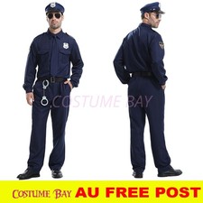 Men's Police Officer Costume Cop FBI Agent Uniform Fancy Dress Outfit AU