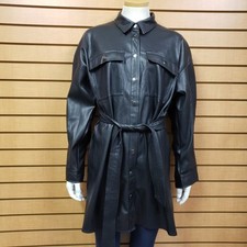 ASOS Faux Leather Trench Coat Size 6 Black Be...