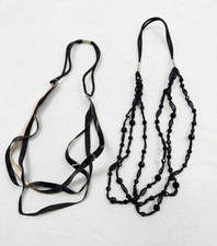 2-Piece Hair Accessory Set: Elegant Black Beaded Headband Decorative Ribbon St