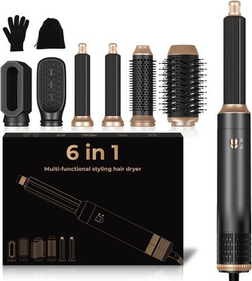 Airbrush Haarstyler 6 in 1, 1000W Haartrocknerbürste mit Air Curler