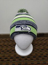 Seattle Seahawks New Era NFL Knit Beanie Pom Hat Green Blue Gray One Size
