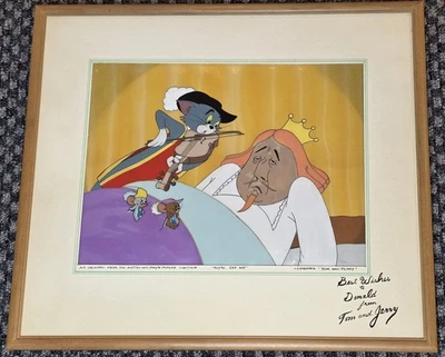 1958 MGM TOM & JERRY PRODUCTION CEL ON PRODUCTION BACKGROUND OBG & INSCRIBED COA - Image 1 of 3