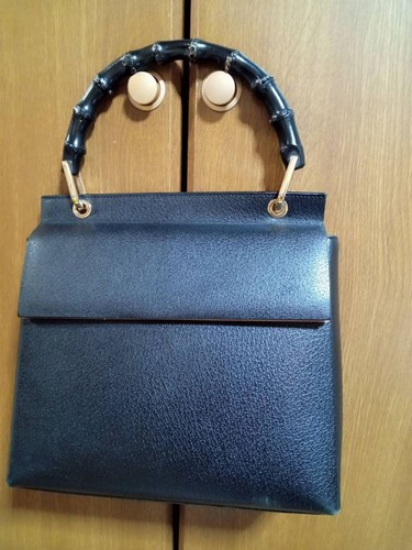 Gucci Bamboo Handbag Black Leather 7.5x9.6x3.1in Excellent Condition