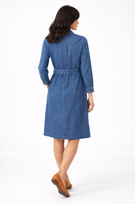 j crew shirt dress denim Denim Shirt-dress With Tie Belt For Women