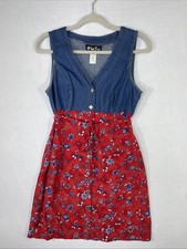 Vintage All That Jazz Dress Women’s Size 7/8 Denim Top Red Floral Skirt Dress