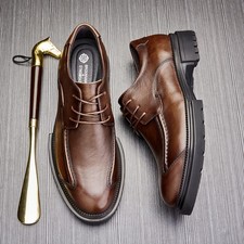 Retro Mens Round Toe Real Leather Formal Dress Business Lace Up Wedding Shoes Sz