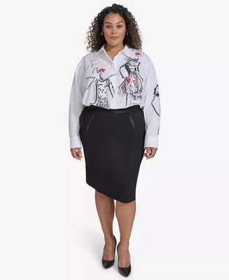 Karl Lagerfeld Paris Logo-Waistband Compression Skirt Black Plus Size 1X