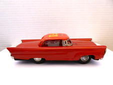 Vintage Tin Toy Friction Powered Red Fire Department Car Collectors Firemen 6"