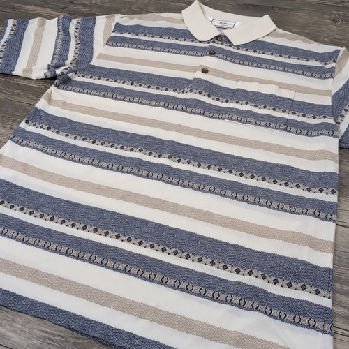 Vintage 1980s Palmland Men’s Striped Polo Shirt XL Blue White Golf Retro Casual - Bild 2 von 10