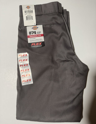 Dickies 874 Original Fit Flex Work Pants Gray 34x32 Cotton Poly Twill