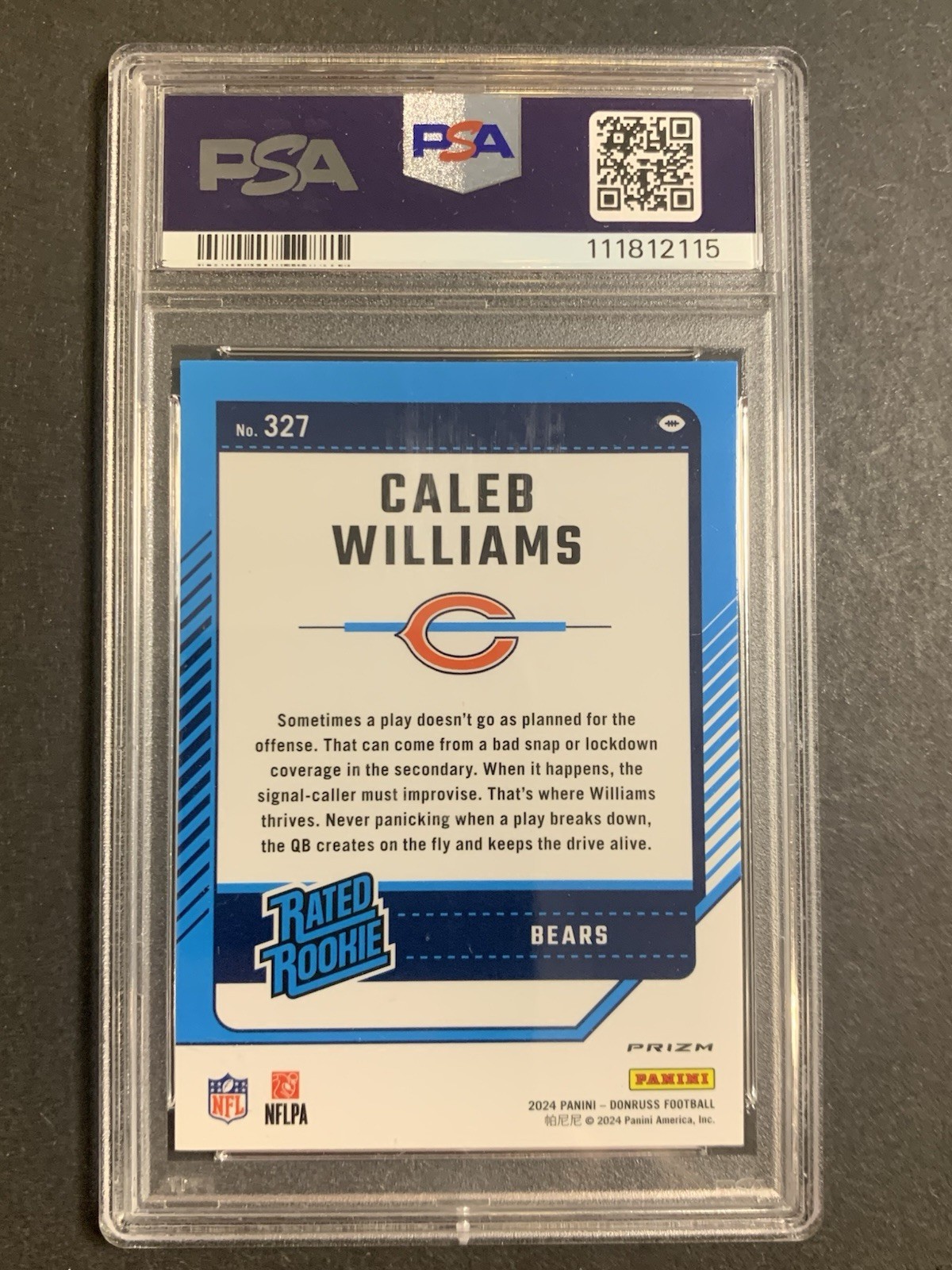 2024 Donruss Caleb Williams #327 Optic Preview Pink Prizm (RC) PSA 10 view 2