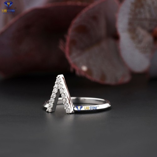 0.094 TDW Round Cut Moissanite Ring 10k White Gold Labstone EF Color VS Clarity - Picture 2 of 5