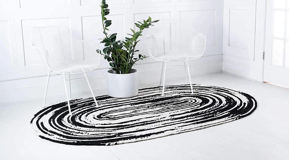 Braided Rug Cotton Oval Floor Multi Colour Area Rug Bedroom Decor Mat Carpet Rug - Image 2 of 4