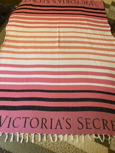 Victoria Secret Throw Towel Beach Pink/White/Black/Orange W/ Tassels Pool Beach
