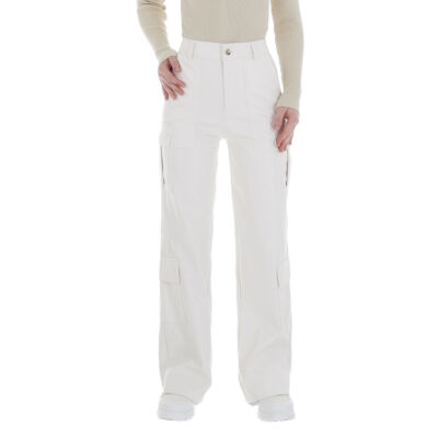 Damen Glänzend Stretch Knöpfe Reissverschluss Hose 8199 Ital-design In Weiß
