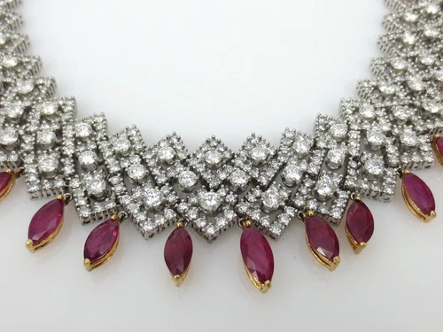 Estate 41.0ct Ruby 27.0ct Diamond Platinum & 18K Yellow Gold Fringe Necklace - Picture 6 of 8