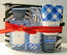 Bath & Body Works ;  Gingham 4 piece Bag Body Cream Gel Mist NEW Travel