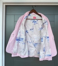 New Joules Pink Kira Herringbone Linen Cotton British Classic Blazer Jacket 12