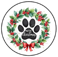MERRY CHRISTMAS WREATH PAWS DOG CAT ENVELOPE SEALS LABELS STICKERS PARTY FAVORS