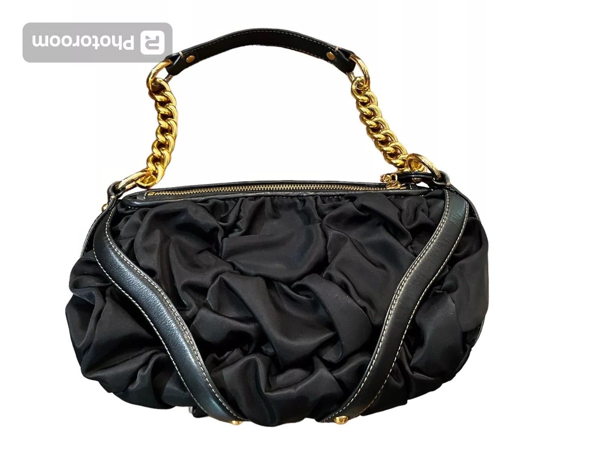 VTG JUICY COUTURE Purse Black Nylon Leather Y2K Chain Royal