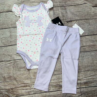Under Armour Baby Girls Bodysuit Purple Polka Dot Outfit Set NEW