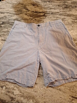 IZOD Luxury Sport Shorts Mens 34 White Plaid Seer Sucker 9'' Shorts