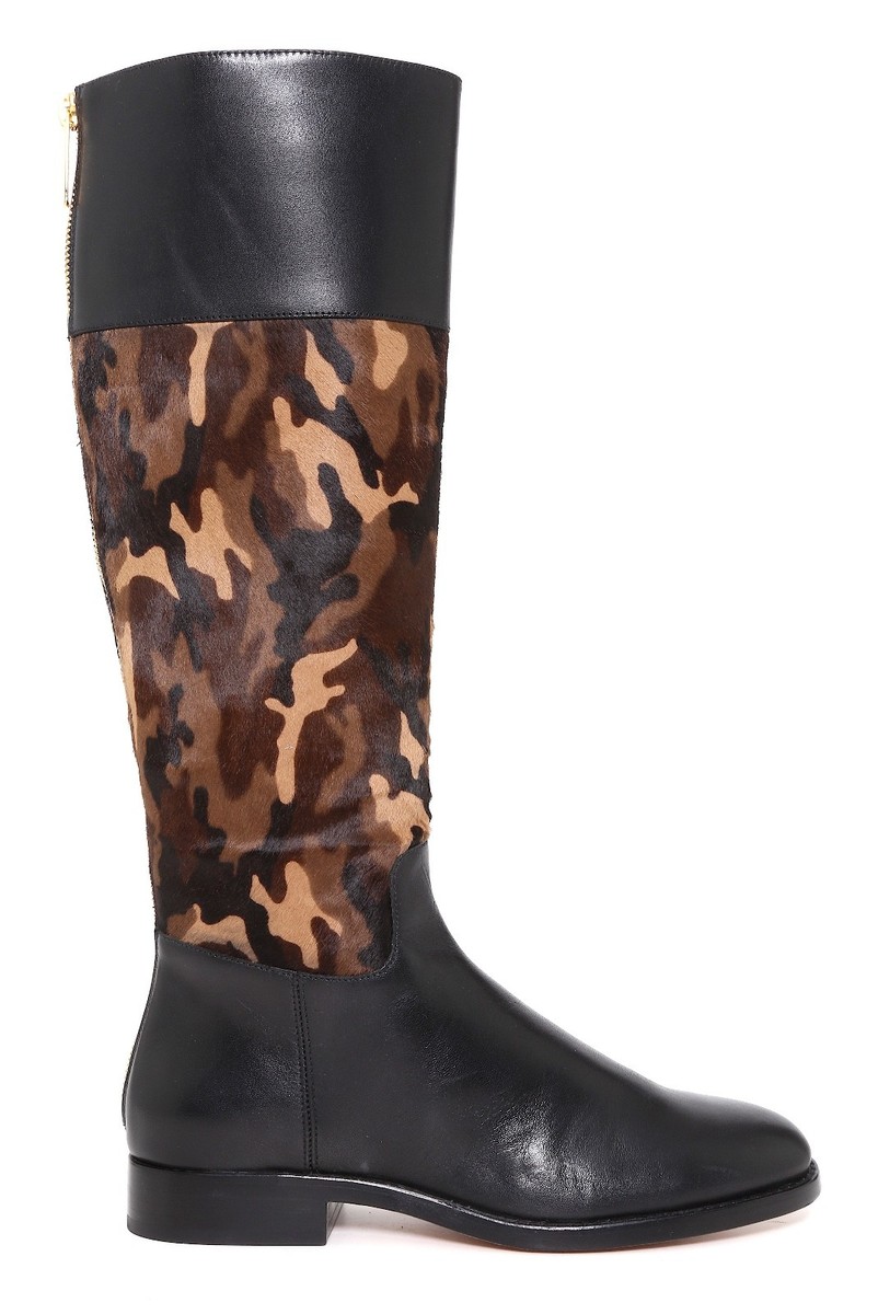 Michael Kors Back Zip Camo Calf Hair Leather Boots Black Women Sz