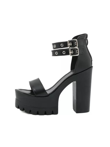 Sandals Platform Woman 13 CM Strap Black Plteu Comfy Leather Synthetic 11855