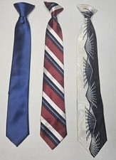 Boy's Clip On Tie Lot Of 3, 2 - 14.5", 1 - 15" Solid Striped Geometric Dockers