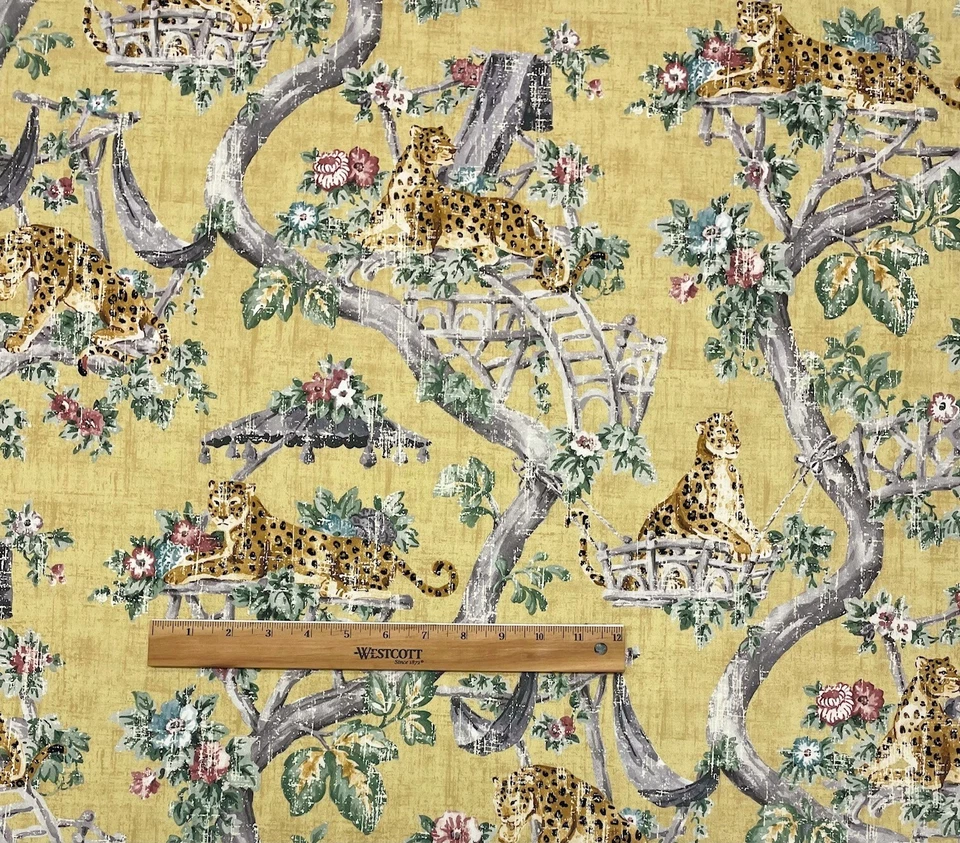 P KAUFMANN LAZY DAYS TECIDO DE SARJA DE ALGODÃO AMARELO DOURADO LEOPARDO POR JARDA 54"W - Imagem 3 de 4