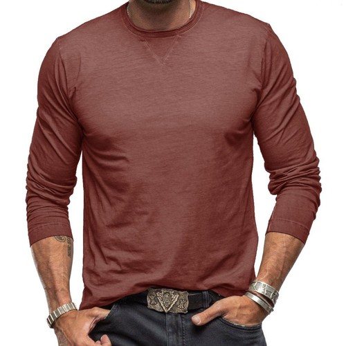T-shirt uomo slim fit manica lunga girocollo casual elasticizzata blusa autunno - Foto 44 di 61