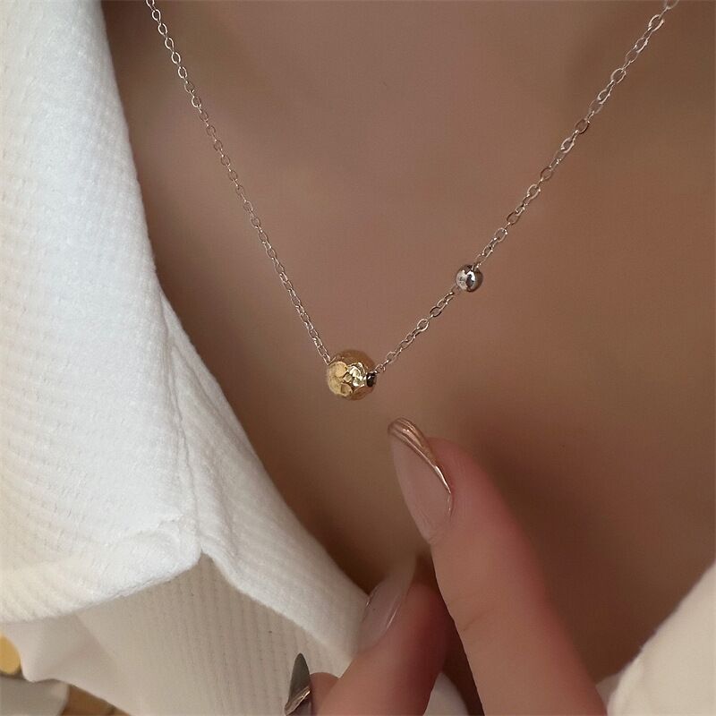 ネックレス・ペンダント 18K Gold Bead on Silver Flattened Ball Pendant Woman 18K Gold Plated Stainless Steel Texture Bead Ball