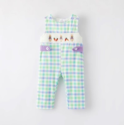 NEW Boutique Peter Rabbit Easter Bunny Baby Boys Smocked Overall Romper Jumpsuit