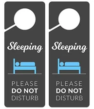 Sleeping Sign for Door, 2 Pack (Printed on Both Sides), 9.3″x3.5″ PVC Version C