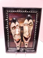 Jan Miller Mixed Media 3D Art Painting Two Faces Framed Multimedia Shoes
