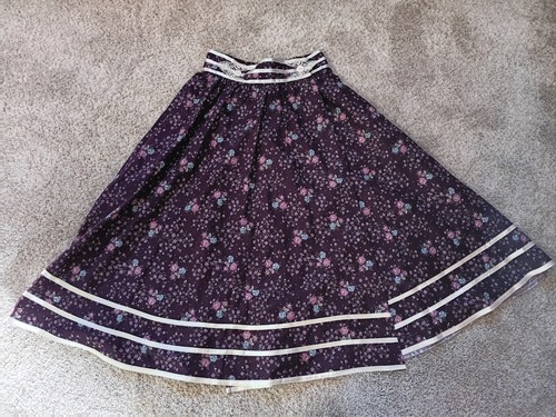 Vintage Jessica's Gunnies Skirt Floral Sz. 9 EUC Eggplant Boho Prairie Pockets