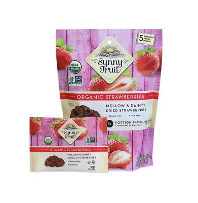 Sunny Fruit Soft Organic Dried Strawberries - 1 Bag (5 Individual Portion Packs)