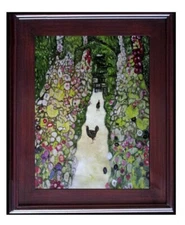 Framed Klimt Garden Path with Chickens Repro, Hand Painted Oil Painting, 12x16in