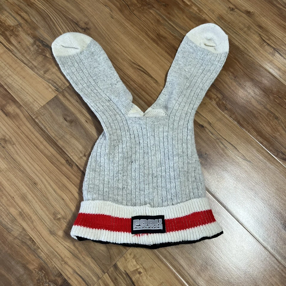 Pook Toque Kinder Mütze grau rot-weiß Sockenmütze Fleecefutter Socke Affe