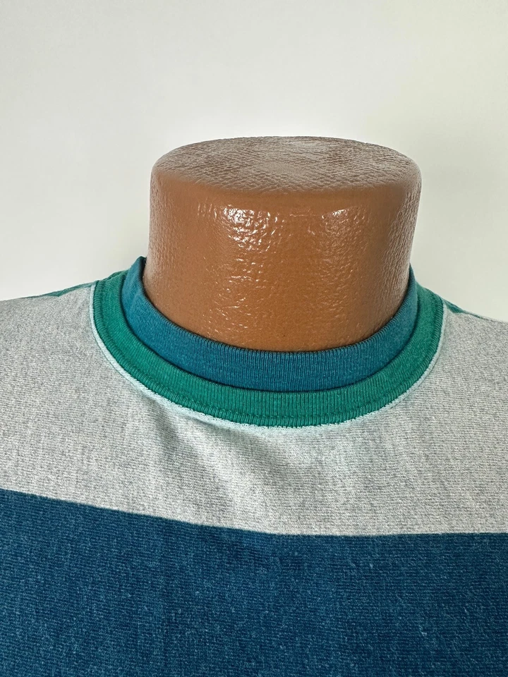Vintage 90s Colorblock Shirt Medium Yellow Teal Purple Surf Skate Trader Bay USA - Image 4 of 4