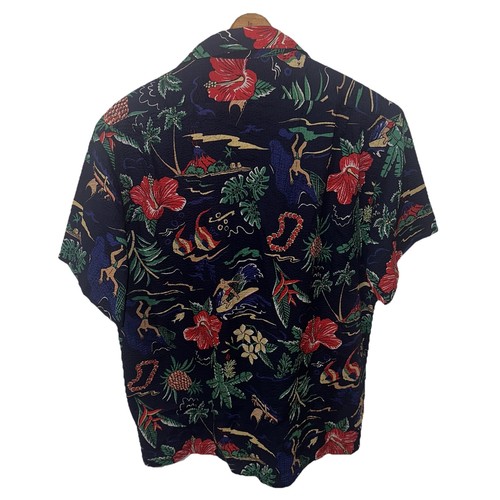 Polo Ralph Lauren Seersucker Textured Hawaiian Shirt Button Up Loop Collar Sz L - Picture 2 of 17