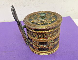 Antique Brass Counter Top String Box with Scissors.