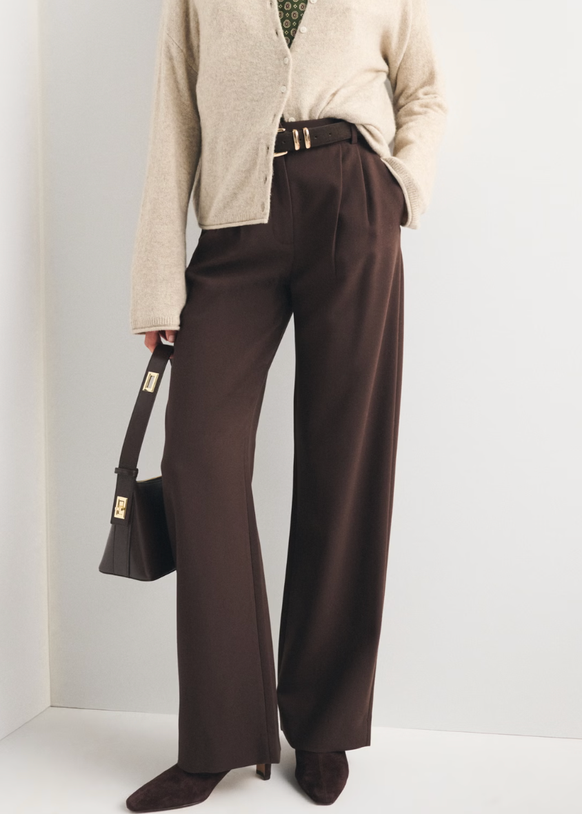 Abercrombie A&F Sloane Tailored Wide Leg Pant  Dark Coffee Curve Love 24 Short