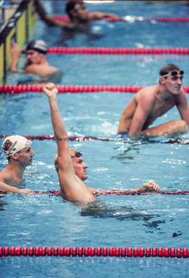 #ad #ad Michael Gross of Germany celebrates winning the Men#x27;s 200 meter bu Old Photo AU $9.00