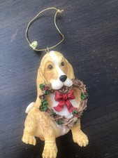 Adorable Basset Hound Christmas ornament with heart wreath
