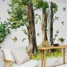 Green Tree Wall Decal Large Tree Wall Stickers Branches and Birds DIY Peel an...