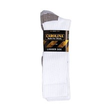 Carolina Boots Logger Sock White CA504S, 2 pair, USA Made, 9-13 Size