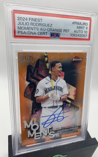 2024 Topps Finest Julio Rodriguez Finest Moments Auto Orange /25 PSA 9 POP 1